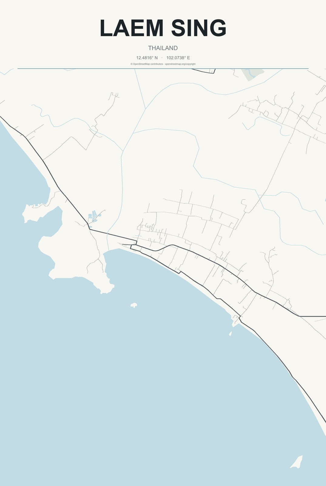 Laem Sing, Thailand City Map Aluminum Sign in Headline Atlas style