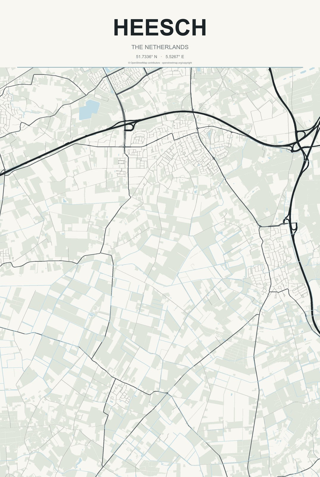 Heesch, The Netherlands City Map Aluminum Sign in Headline Atlas style
