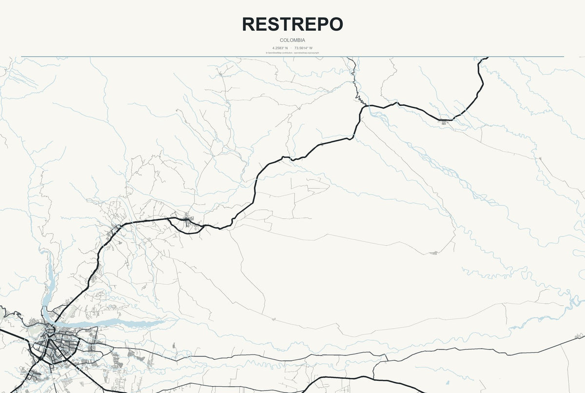 Restrepo, Colombia City Map Aluminum Sign in Headline Atlas style