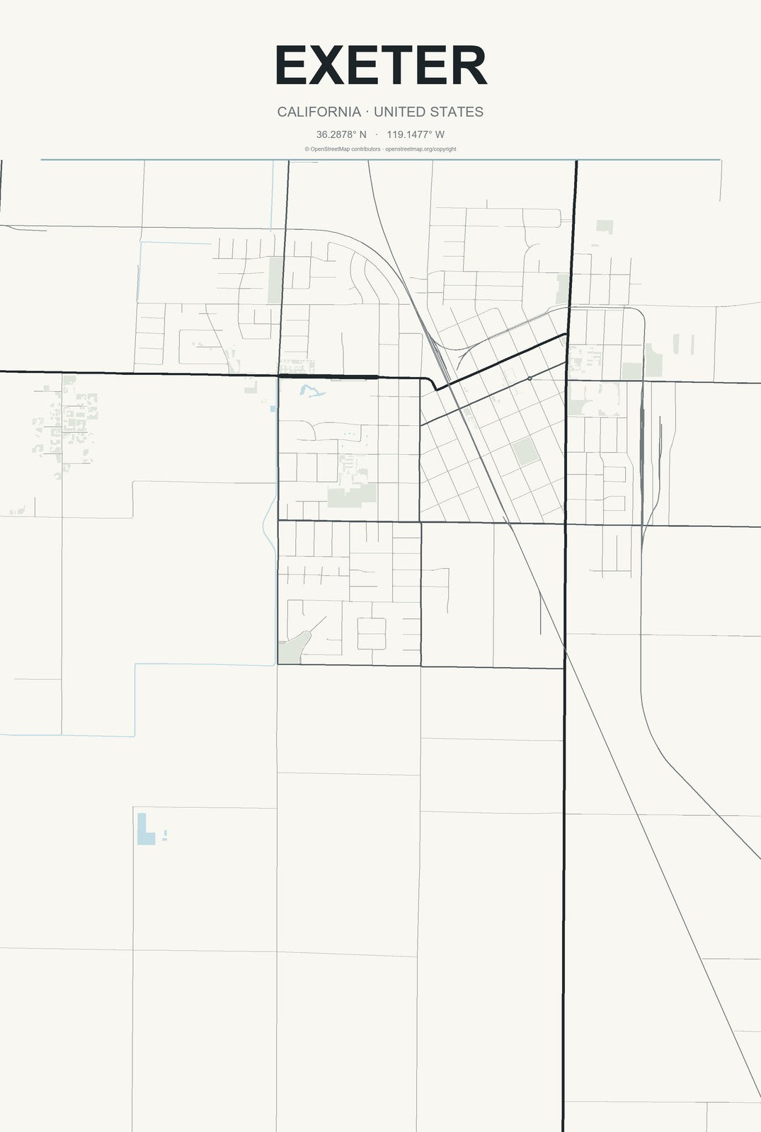 Exeter, California City Map Aluminum Sign in Headline Atlas style