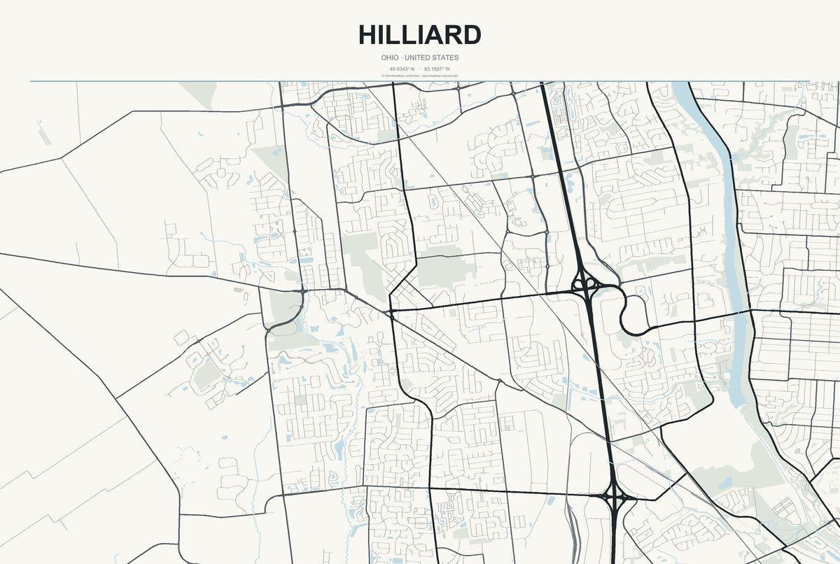 Hilliard, Ohio City Map Aluminum Sign in Headline Atlas style