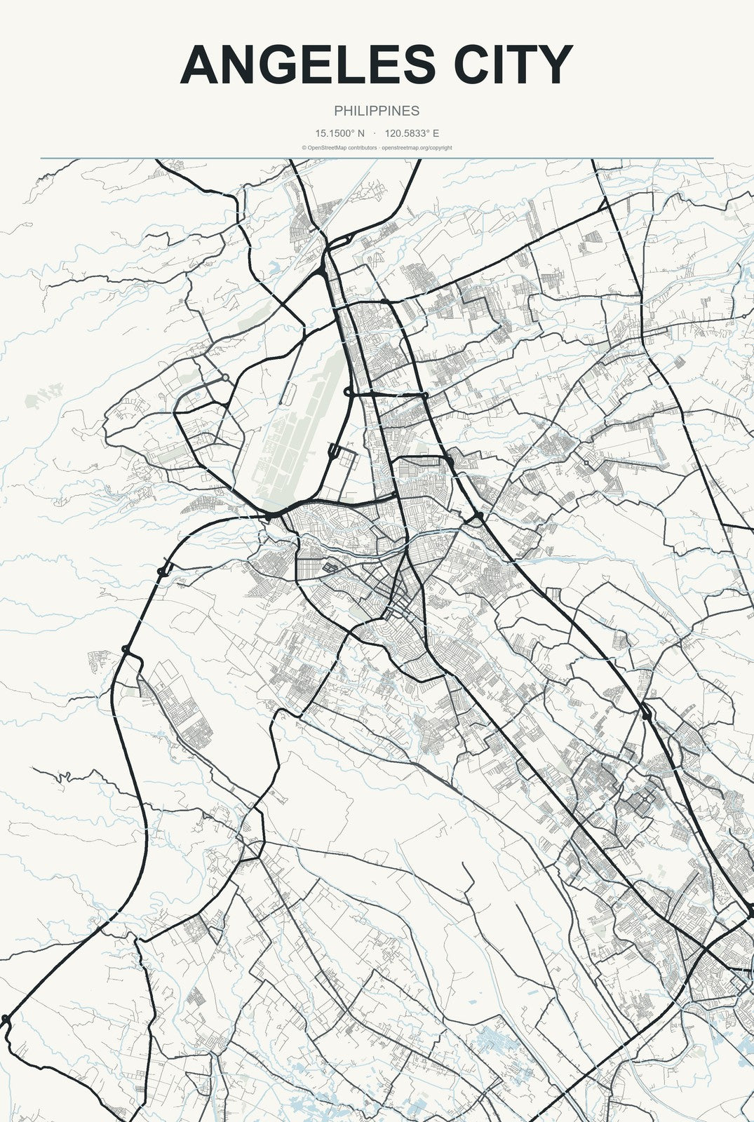 Angeles City, Philippines City Map Aluminum Sign in Headline Atlas style