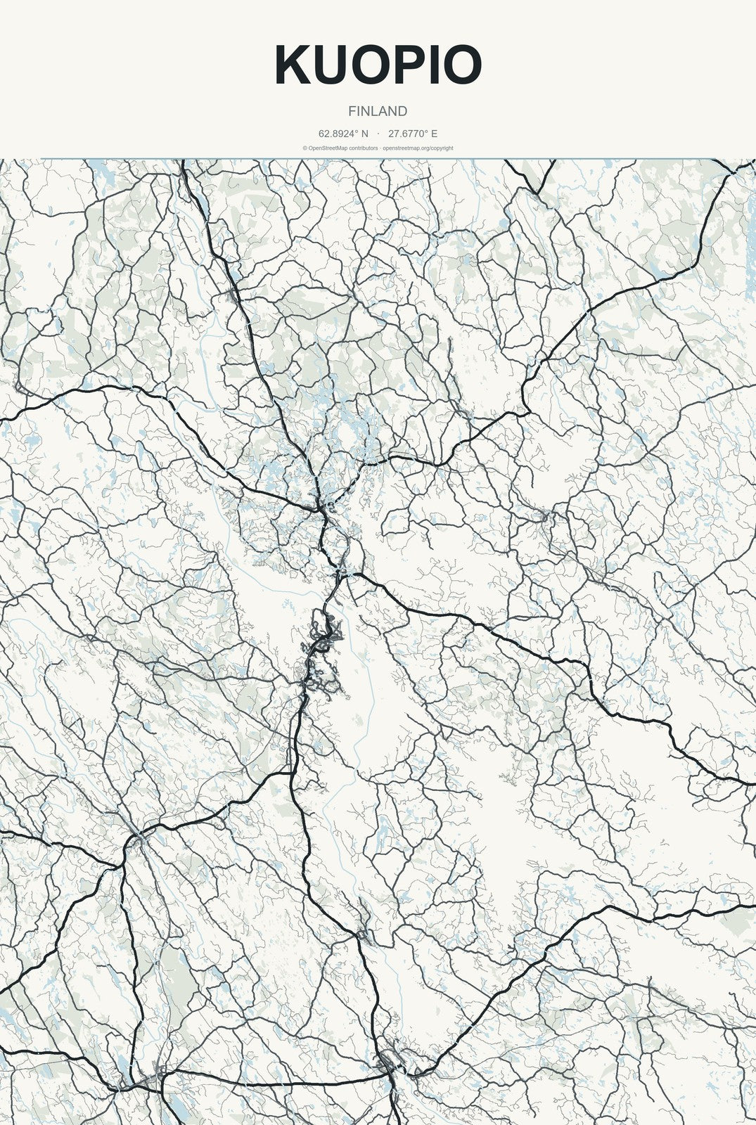Kuopio, Finland City Map Aluminum Sign in Headline Atlas style