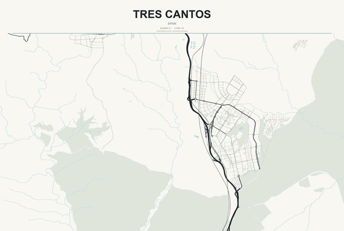 Tres Cantos, Spain City Map Aluminum Sign in Headline Atlas style