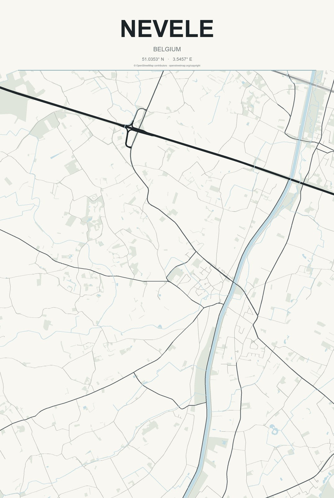 Nevele, Belgium City Map Aluminum Sign in Headline Atlas style