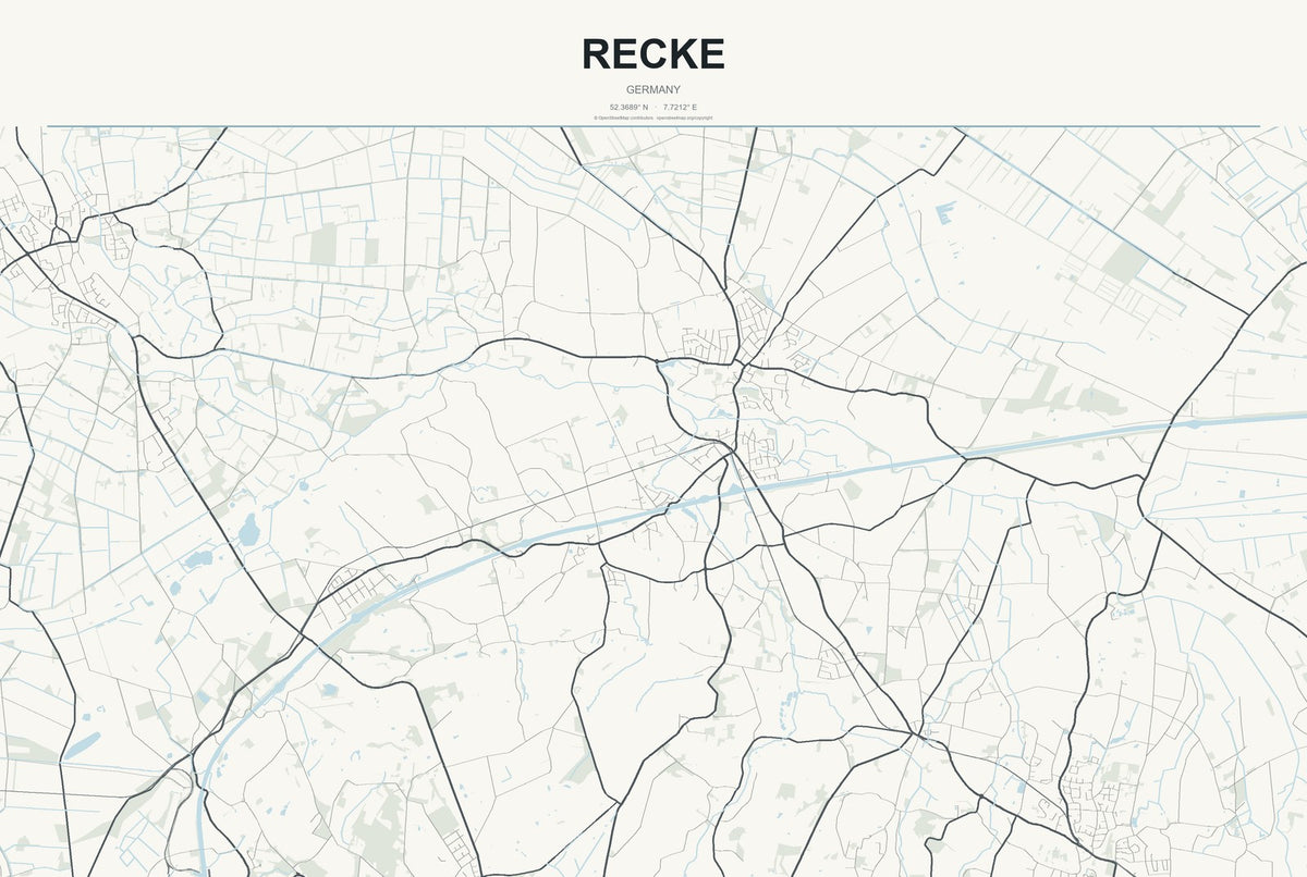 Recke, Germany City Map Aluminum Sign in Headline Atlas style