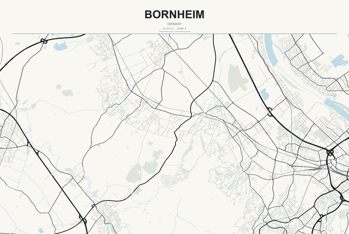 Bornheim, Germany City Map Aluminum Sign in Headline Atlas style