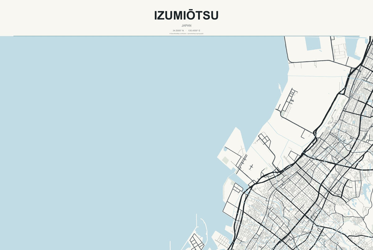 Izumiōtsu, Japan City Map Aluminum Sign in Headline Atlas style