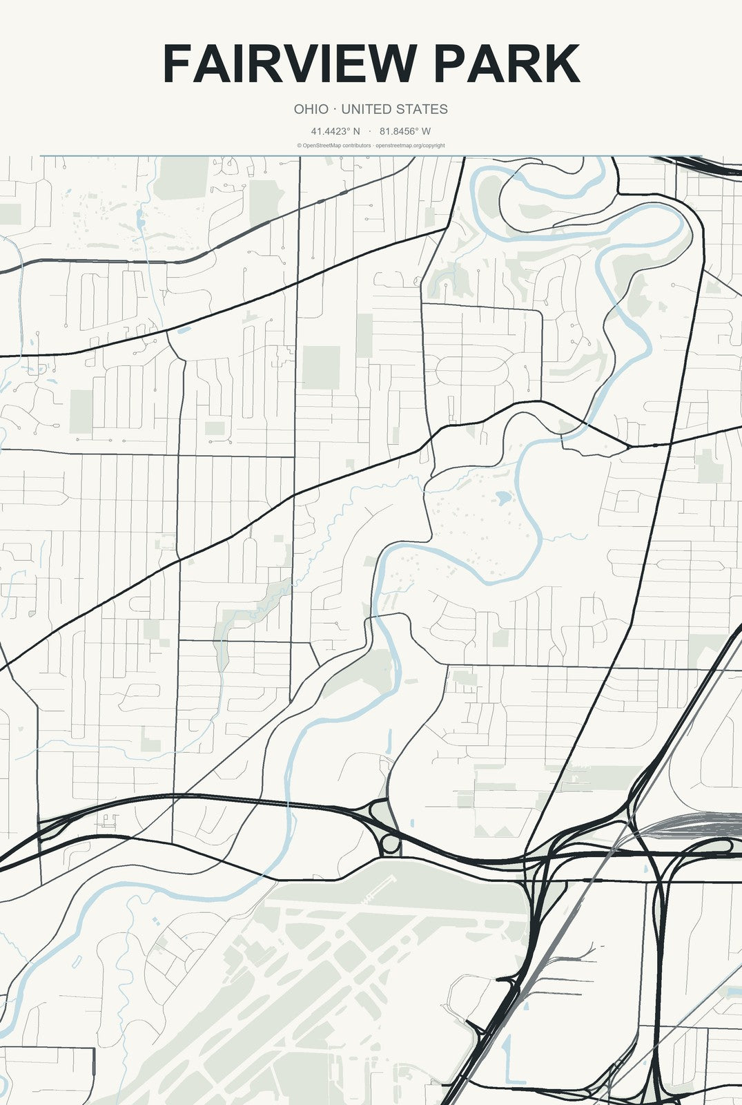 Fairview Park, Ohio City Map Aluminum Sign in Headline Atlas style