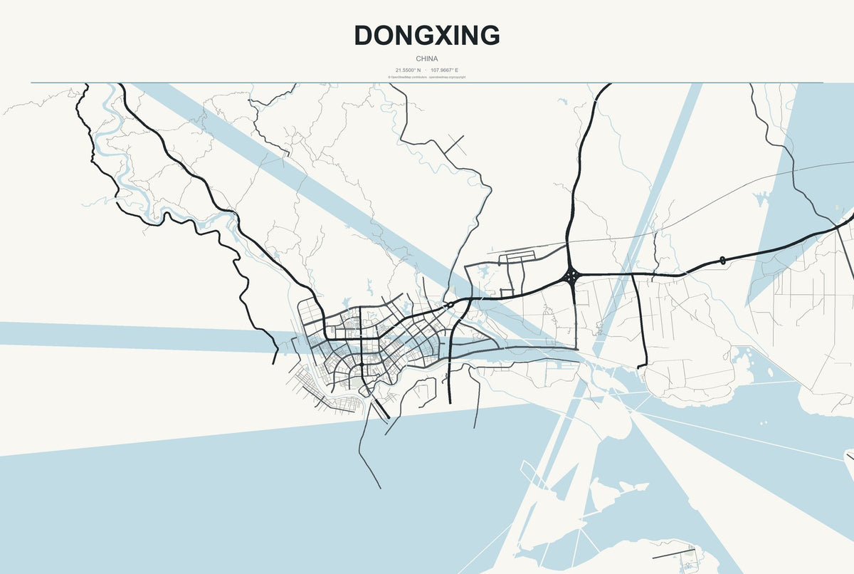 Dongxing, China City Map Aluminum Sign in Headline Atlas style