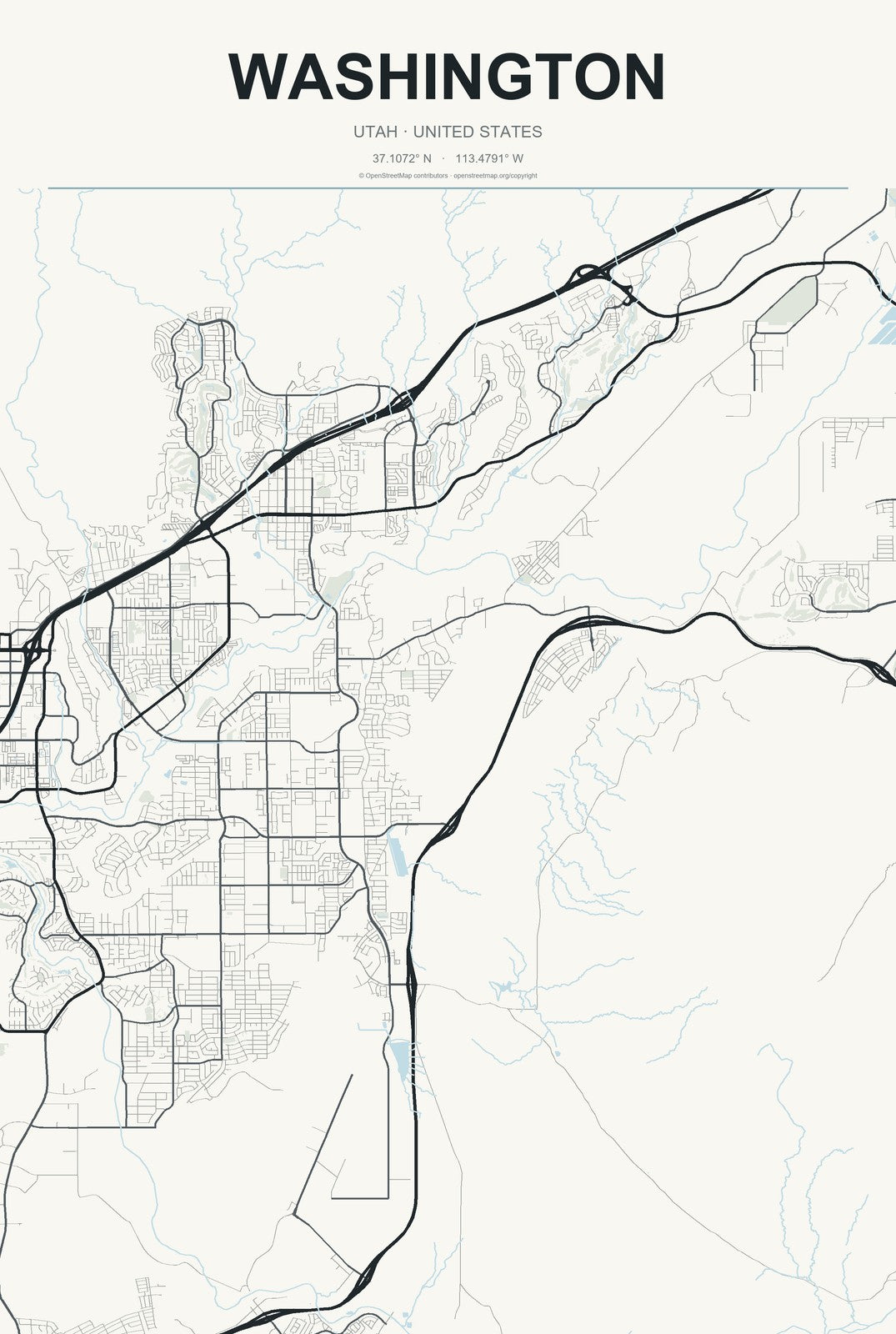 Washington, Utah City Map Aluminum Sign in Headline Atlas style