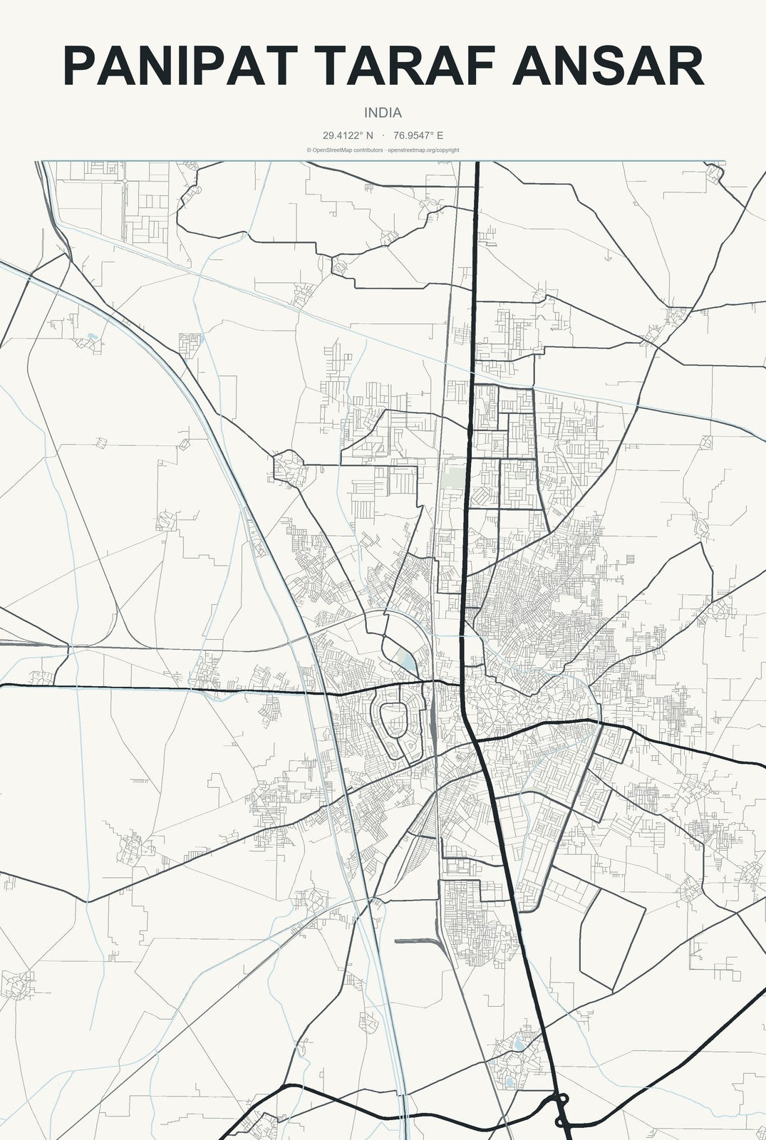 Panipat Taraf Ansar, India City Map Aluminum Sign in Headline Atlas style