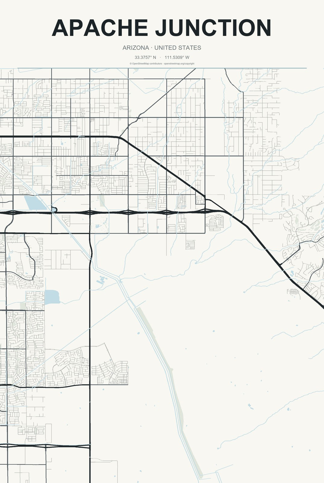 Apache Junction, Arizona City Map Aluminum Sign in Headline Atlas style