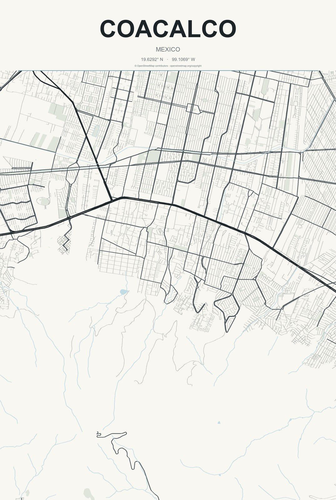 Coacalco, Mexico City Map Aluminum Sign in Headline Atlas style