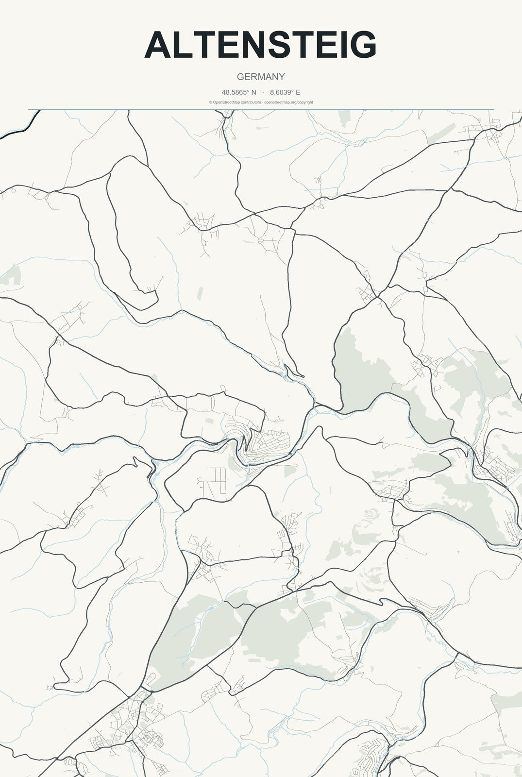 Altensteig, Germany City Map Aluminum Sign in Headline Atlas style