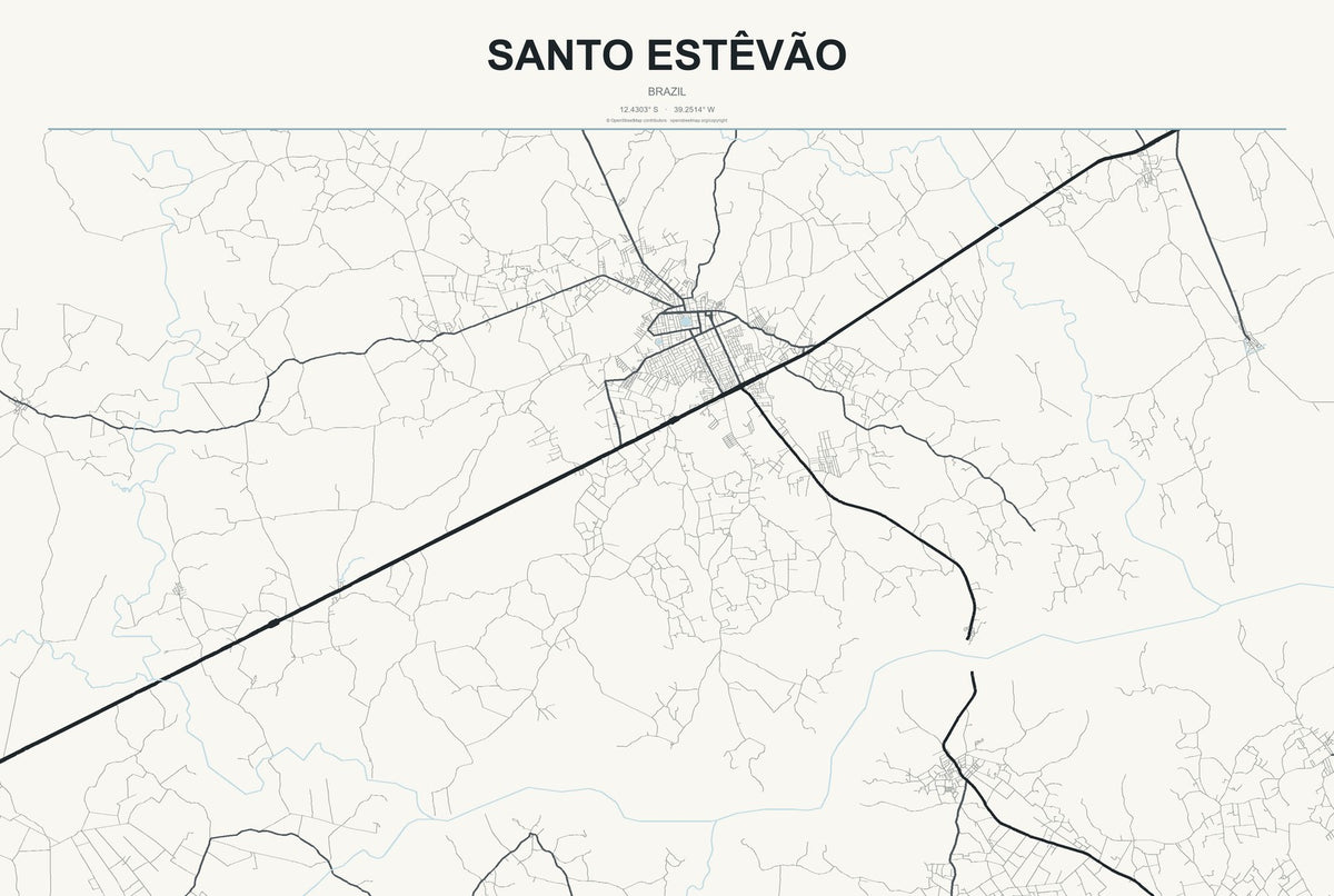 Santo Estêvão, Brazil City Map Aluminum Sign in Headline Atlas style