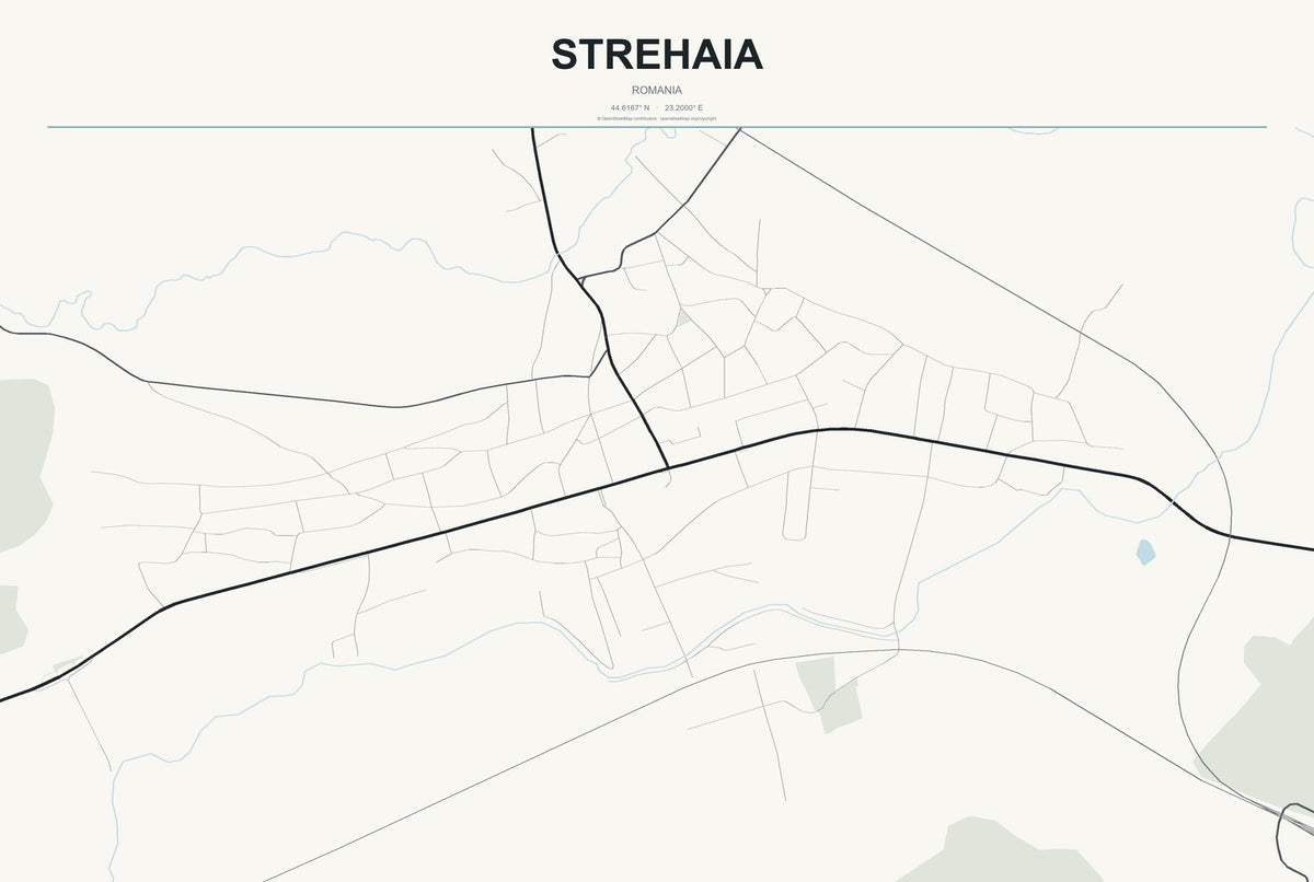 Strehaia, Romania City Map Aluminum Sign in Headline Atlas style