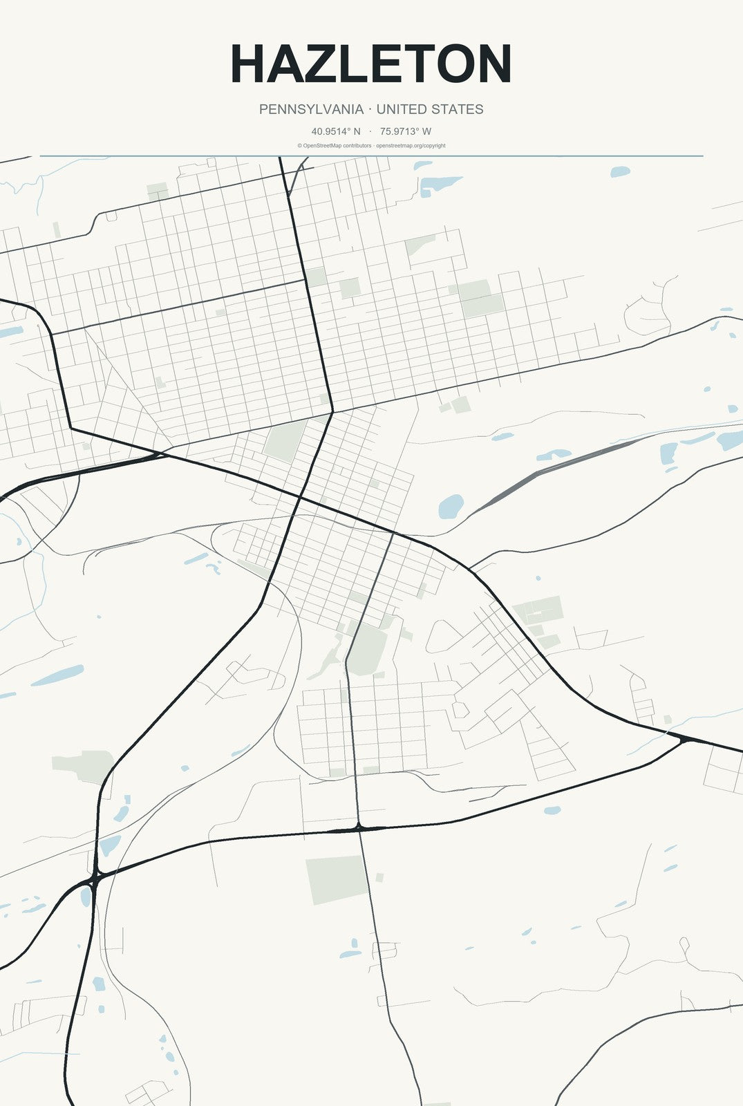 Hazleton, Pennsylvania City Map Aluminum Sign in Headline Atlas style