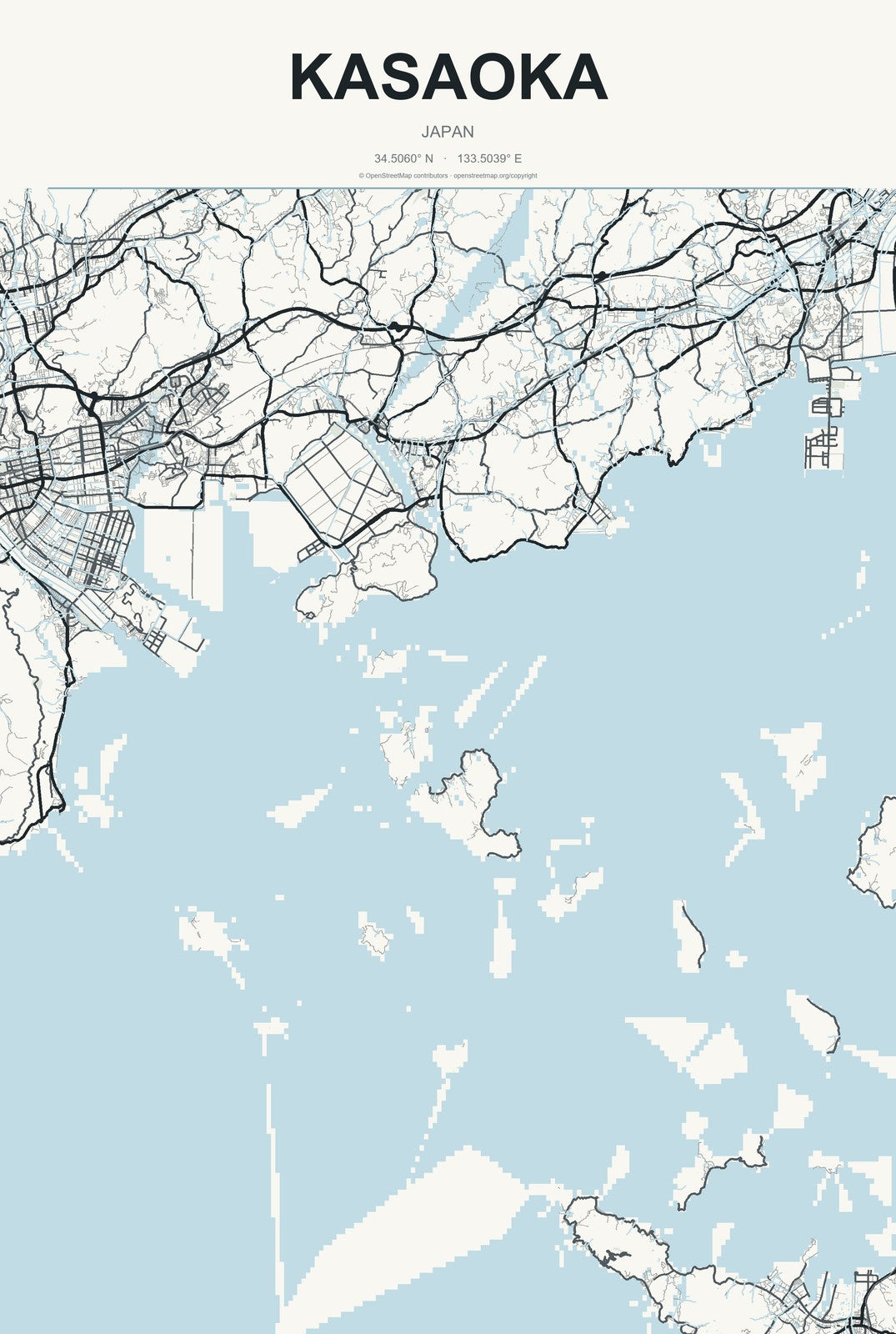 Kasaoka, Japan City Map Aluminum Sign in Headline Atlas style