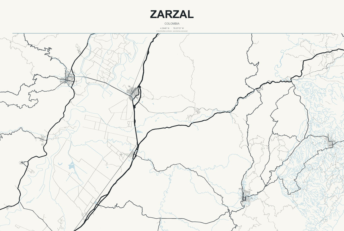 Zarzal, Colombia City Map Aluminum Sign in Headline Atlas style