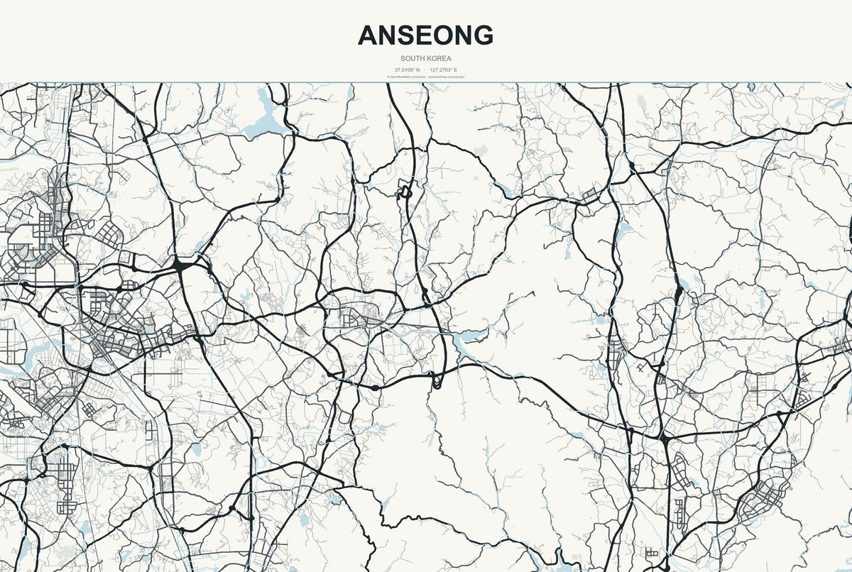 Anseong, South Korea City Map Aluminum Sign in Headline Atlas style