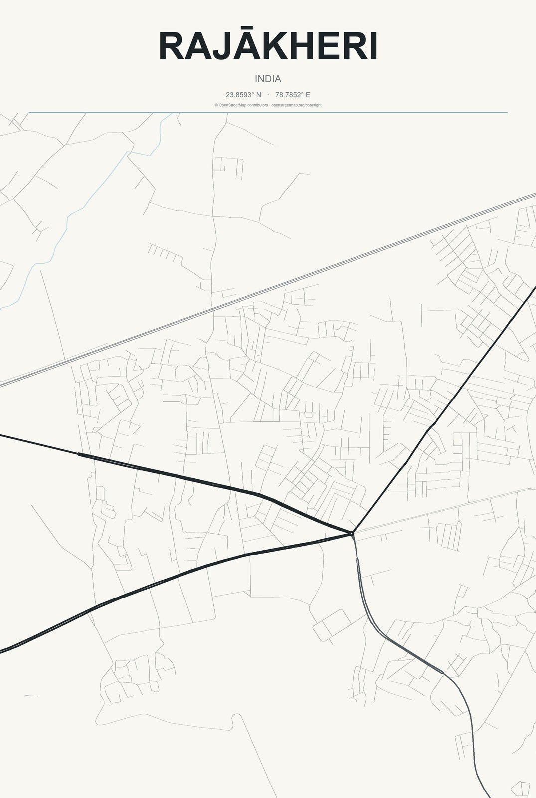 Rajākheri, India City Map Aluminum Sign in Headline Atlas style