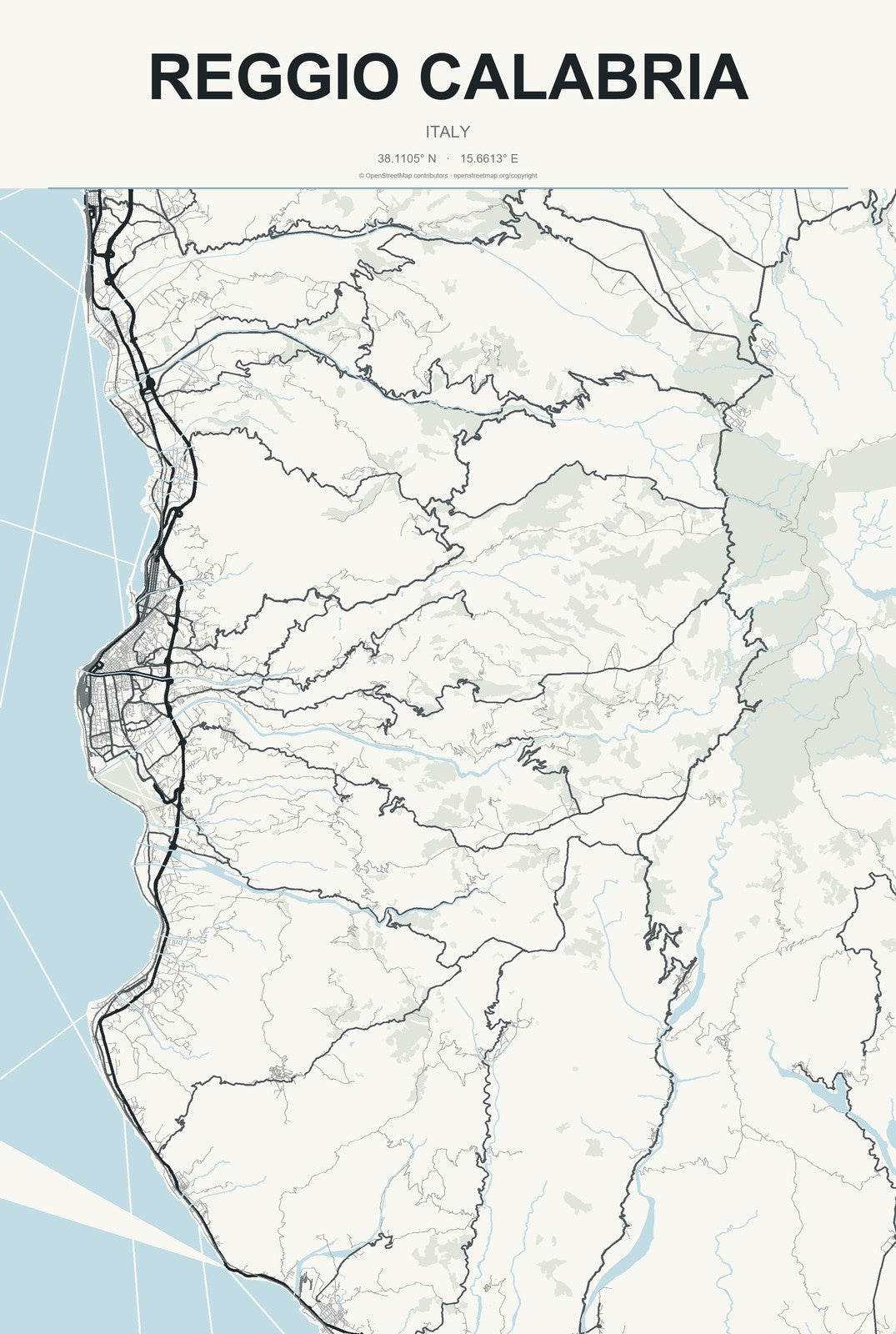 Reggio Calabria, Italy City Map Aluminum Sign in Headline Atlas style