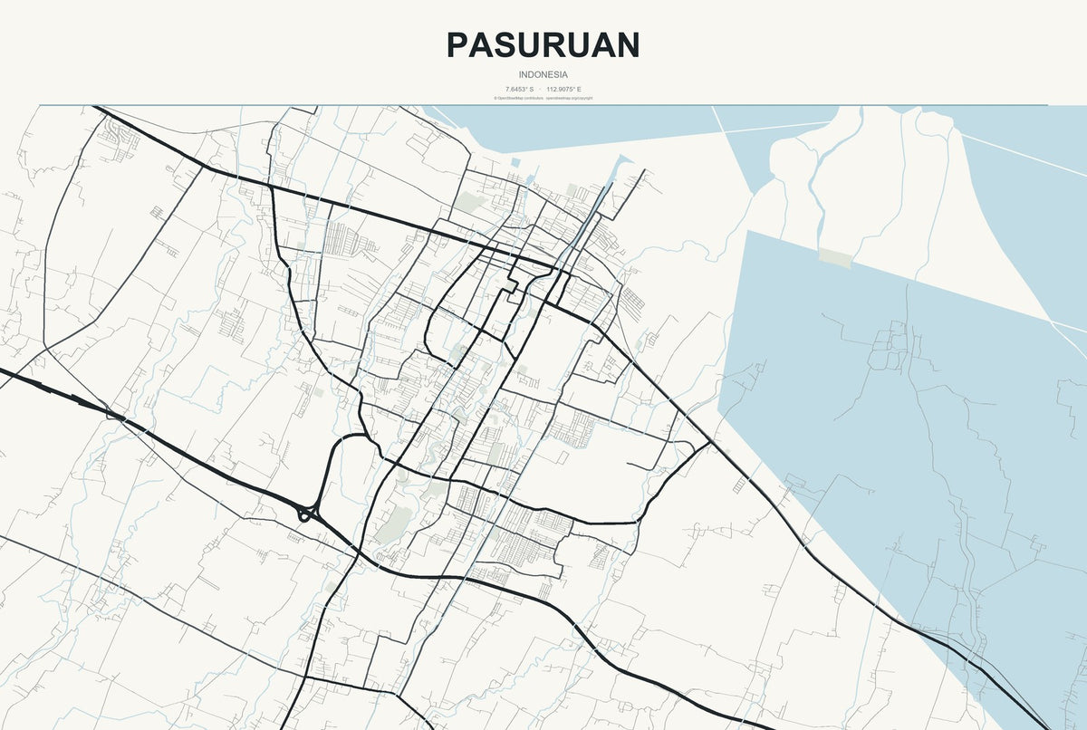 Pasuruan, Indonesia City Map Aluminum Sign in Headline Atlas style