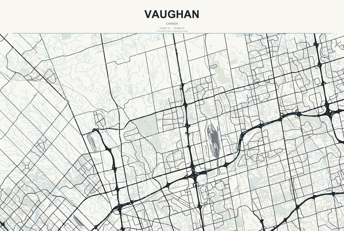 Vaughan, Canada City Map Aluminum Sign in Headline Atlas style