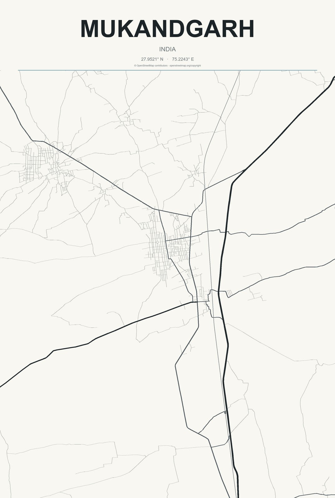 Mukandgarh, India City Map Aluminum Sign in Headline Atlas style
