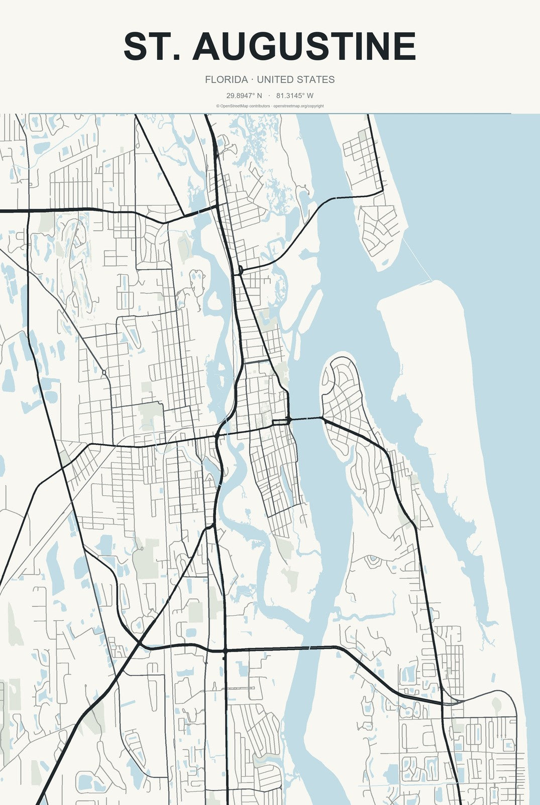 St. Augustine, Florida City Map Aluminum Sign in Headline Atlas style