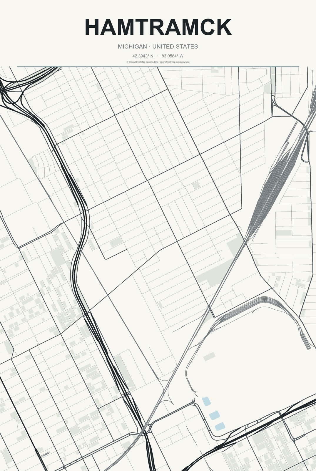 Hamtramck, Michigan City Map Aluminum Sign in Headline Atlas style