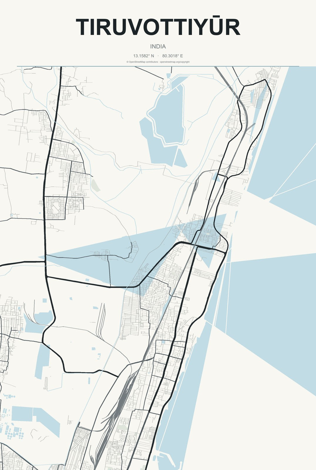 Tiruvottiyūr, India City Map Aluminum Sign in Headline Atlas style