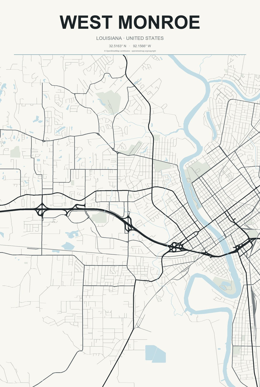 West Monroe, Louisiana City Map Aluminum Sign in Headline Atlas style