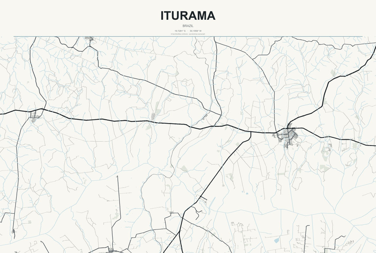 Iturama, Brazil City Map Aluminum Sign in Headline Atlas style