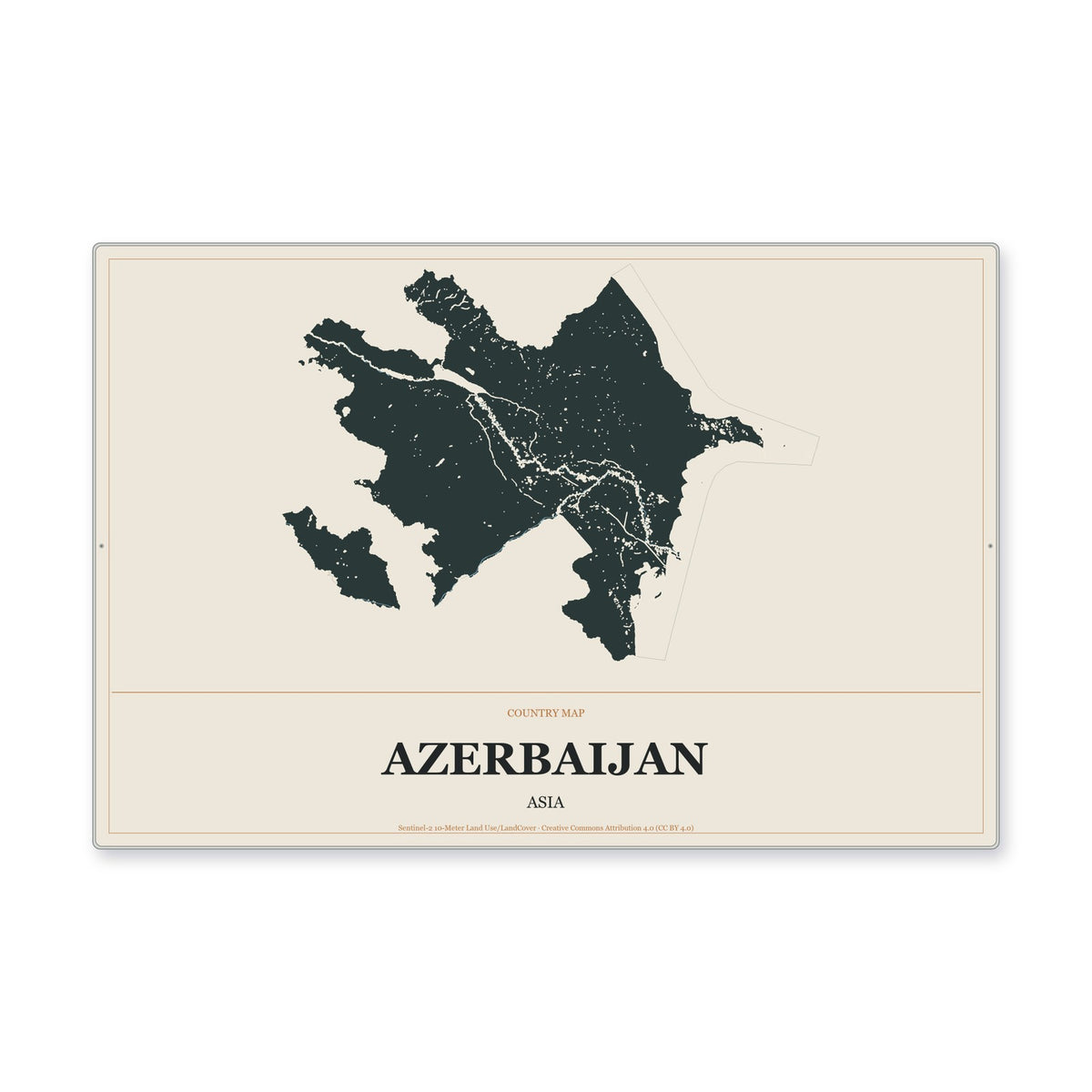 Azerbaijan Country Map Aluminum Sign in Headline Atlas style
