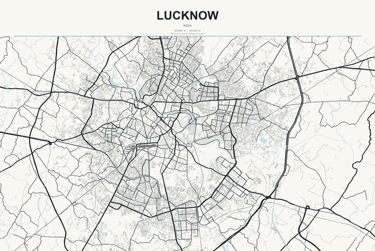 Lucknow, India City Map Aluminum Sign in Headline Atlas style