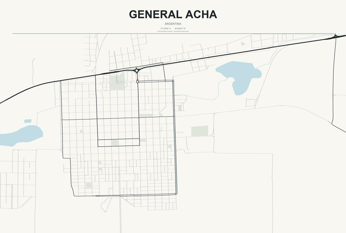 General Acha, Argentina City Map Aluminum Sign in Headline Atlas style