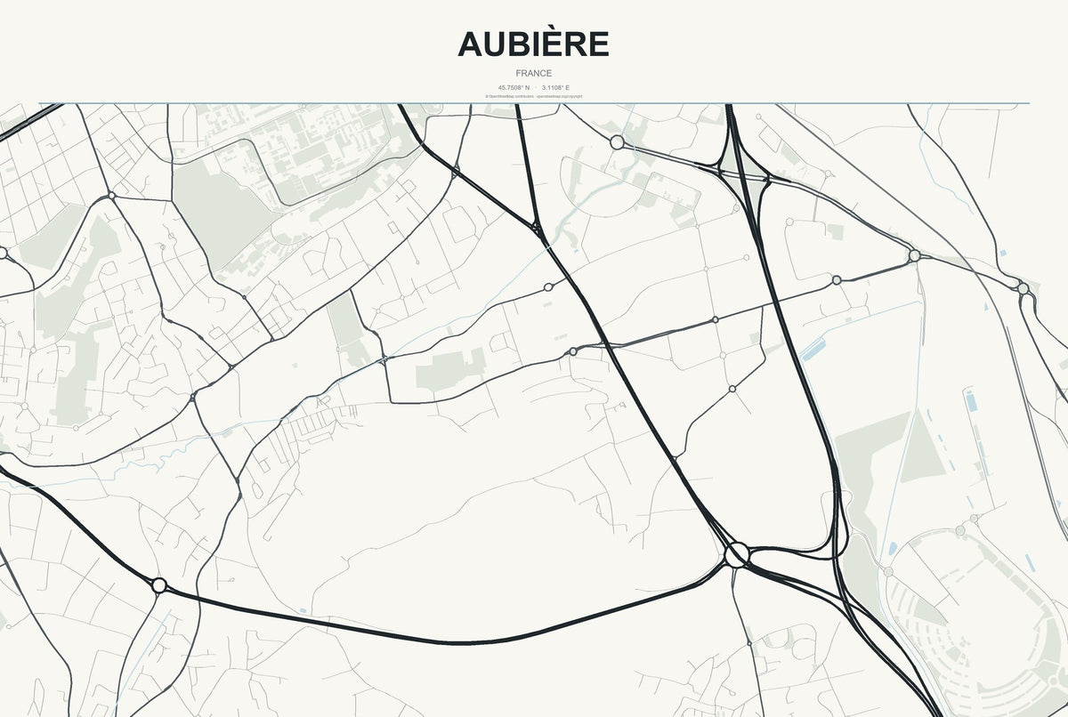 Aubière, France City Map Aluminum Sign in Headline Atlas style