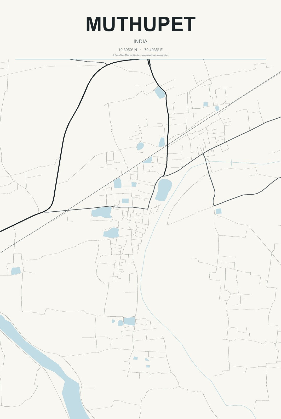 Muthupet, India City Map Aluminum Sign in Headline Atlas style