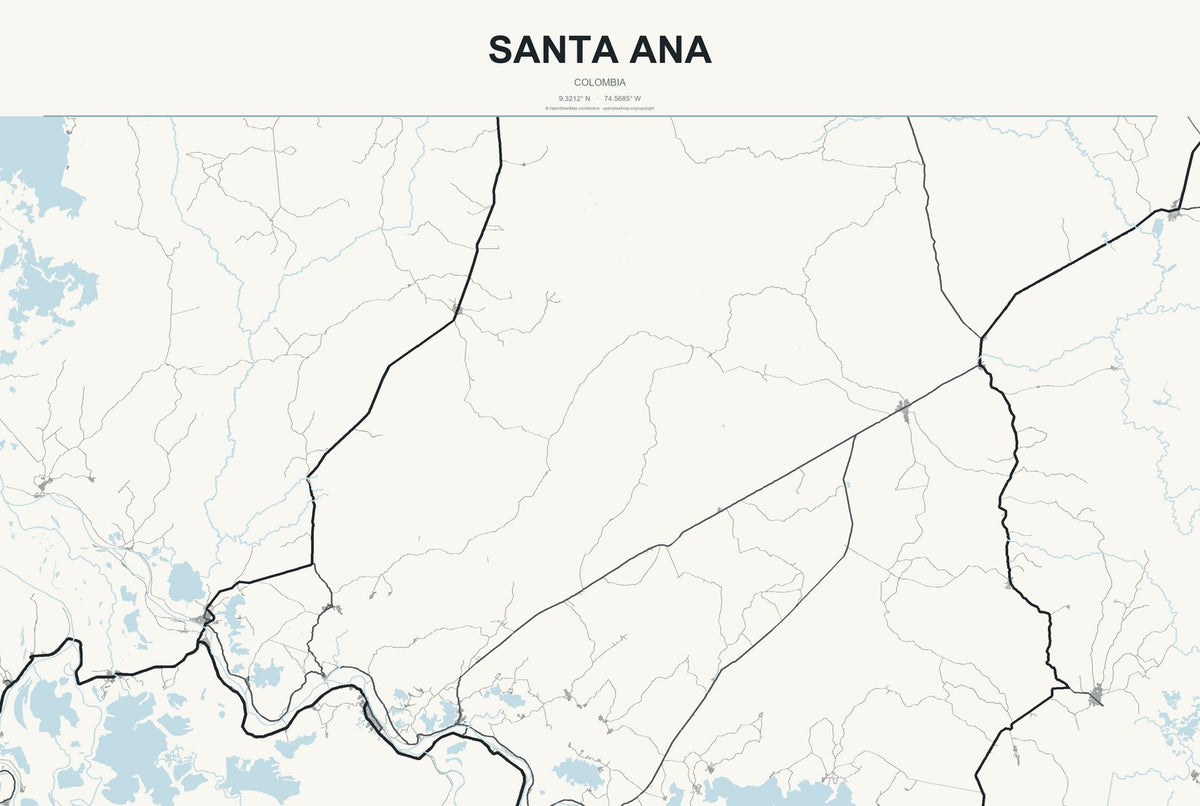 Santa Ana, Colombia City Map Aluminum Sign in Headline Atlas style