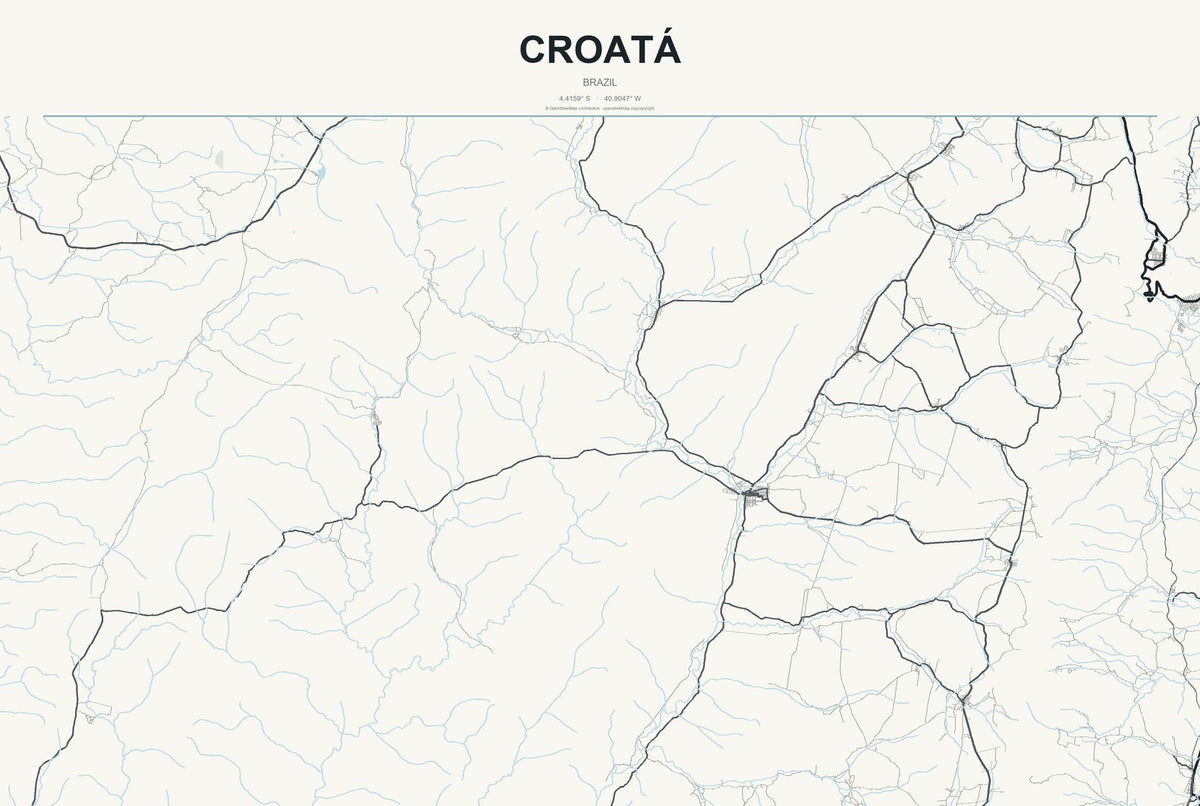 Croatá, Brazil City Map Aluminum Sign in Headline Atlas style