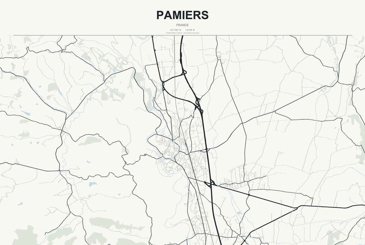 Pamiers, France City Map Aluminum Sign in Headline Atlas style