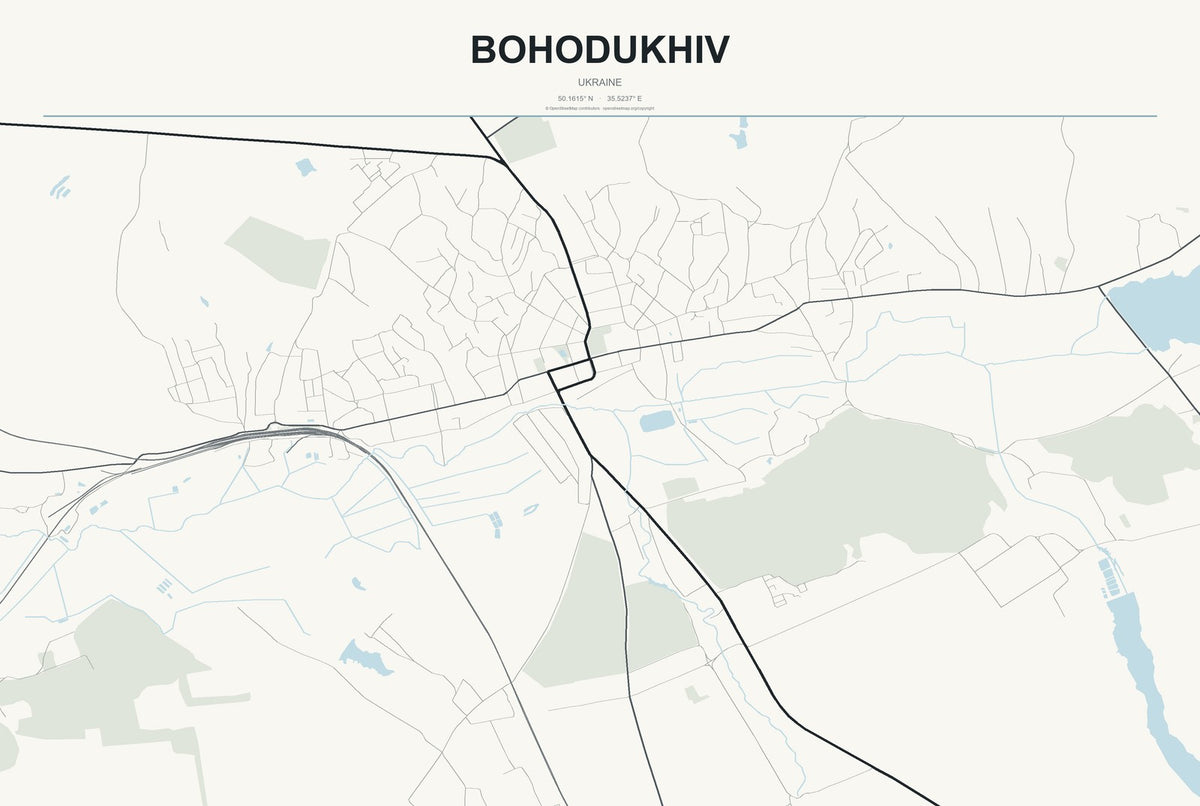 Bohodukhiv, Ukraine City Map Aluminum Sign in Headline Atlas style