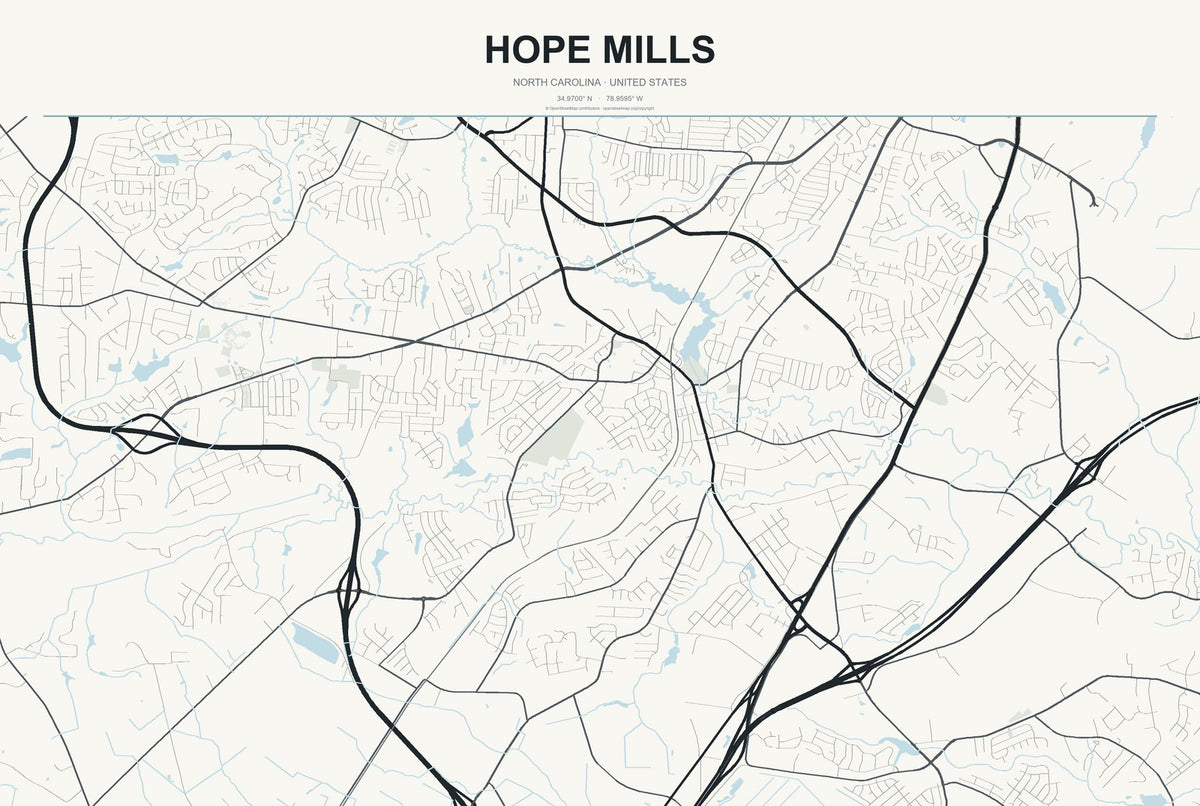 Hope Mills, North Carolina City Map Aluminum Sign in Headline Atlas style