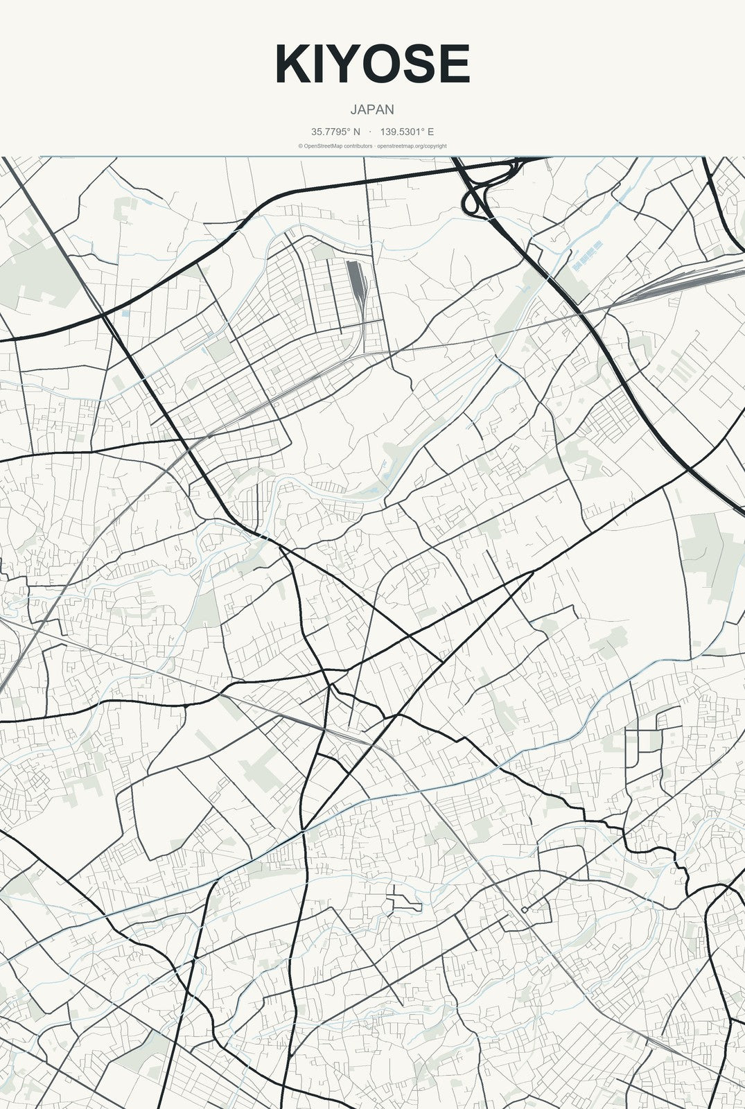 Kiyose, Japan City Map Aluminum Sign in Headline Atlas style