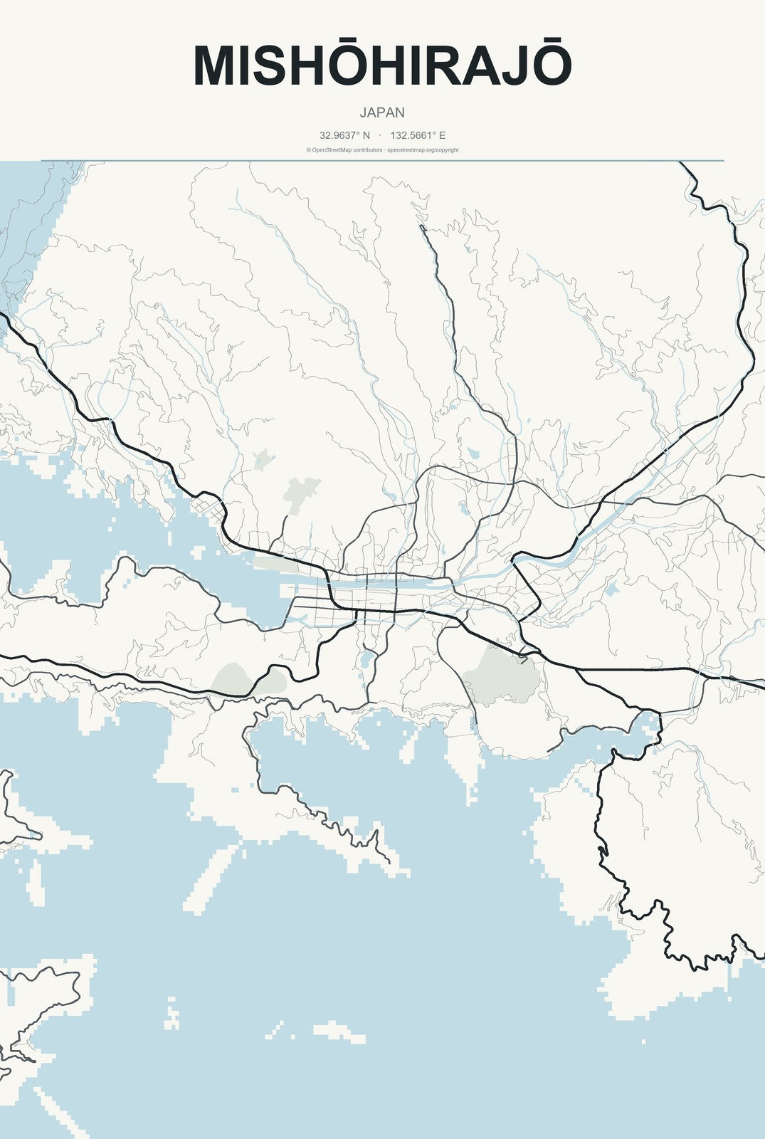 Mishōhirajō, Japan City Map Aluminum Sign in Headline Atlas style