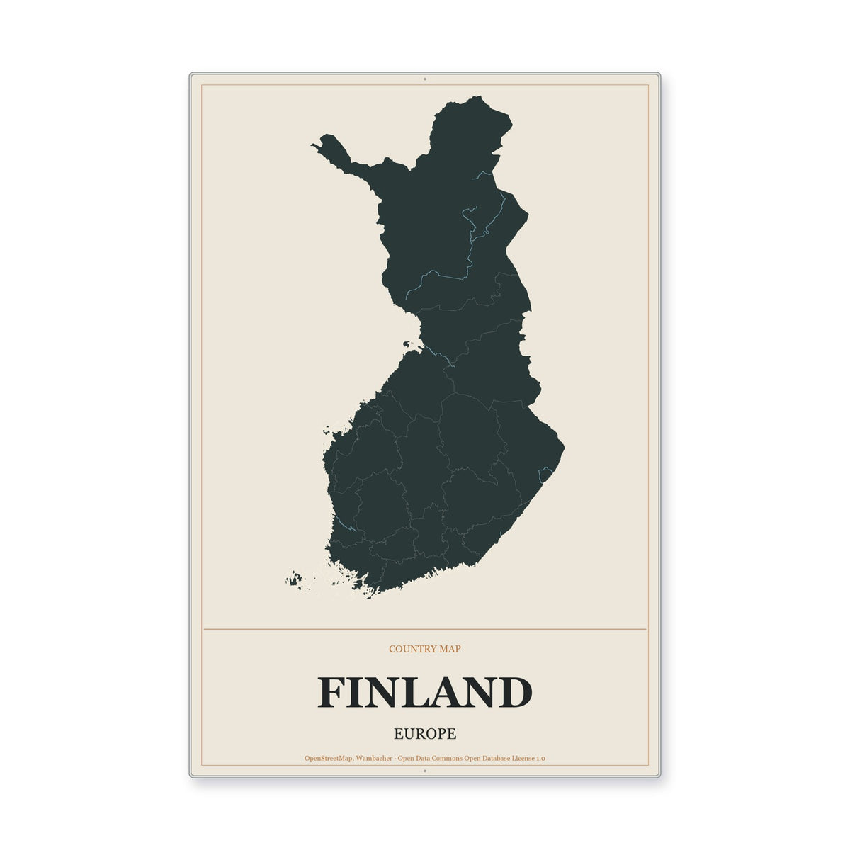 Finland Country Map Aluminum Sign in Headline Atlas style