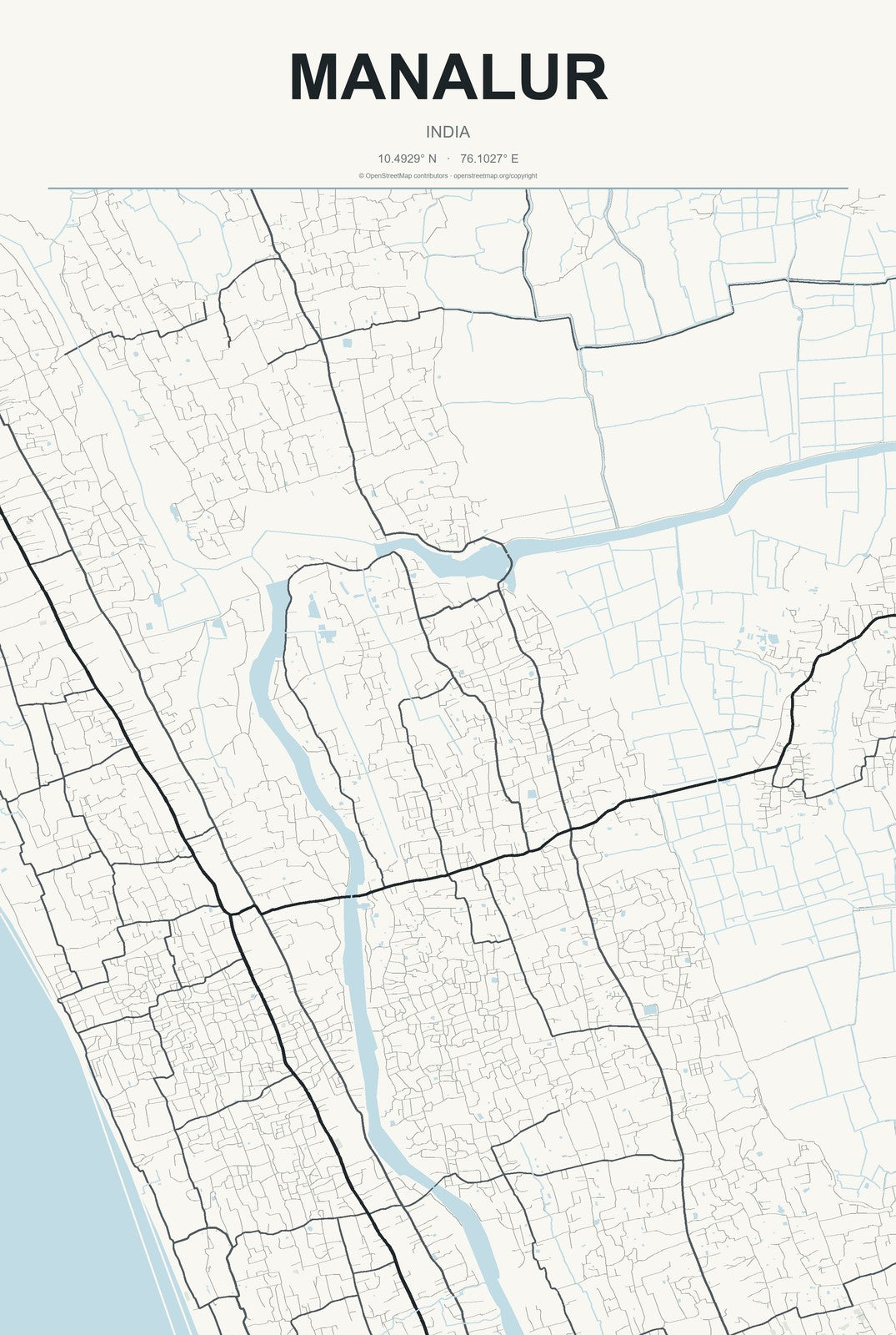 Manalur, India City Map Aluminum Sign in Headline Atlas style