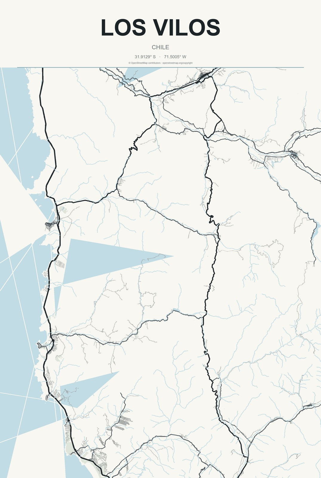 Los Vilos, Chile City Map Aluminum Sign in Headline Atlas style